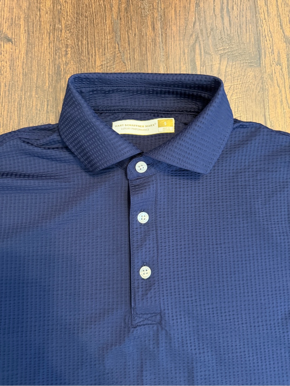 Hart Schaffner Marx Men's S Small Navy Textured Stretch Performance Golf Polo